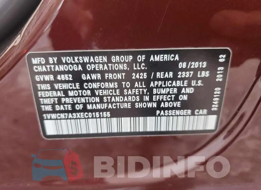 1VWCN7A3XEC015155 Photo# 13
