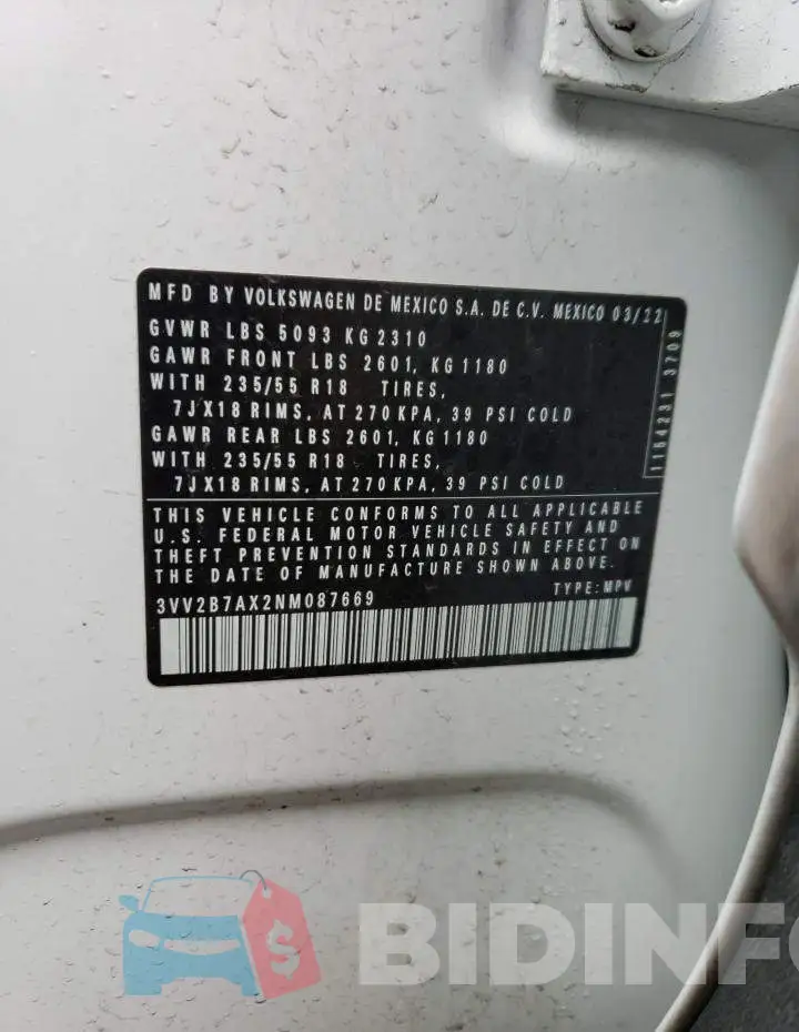 3VV2B7AX2NM087669 Photo# 12
