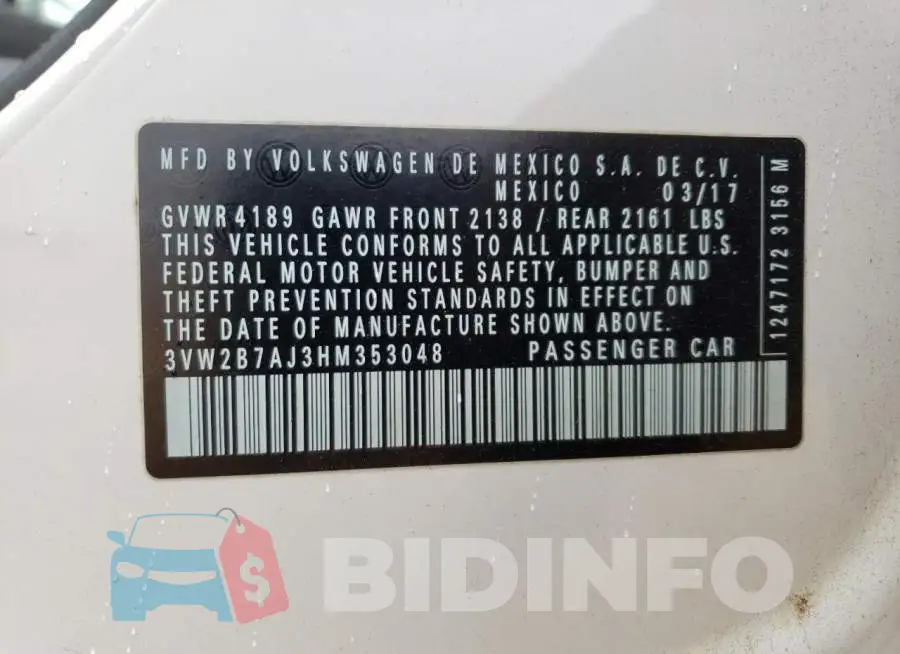 3VW2B7AJ3HM353048 Photo# 13