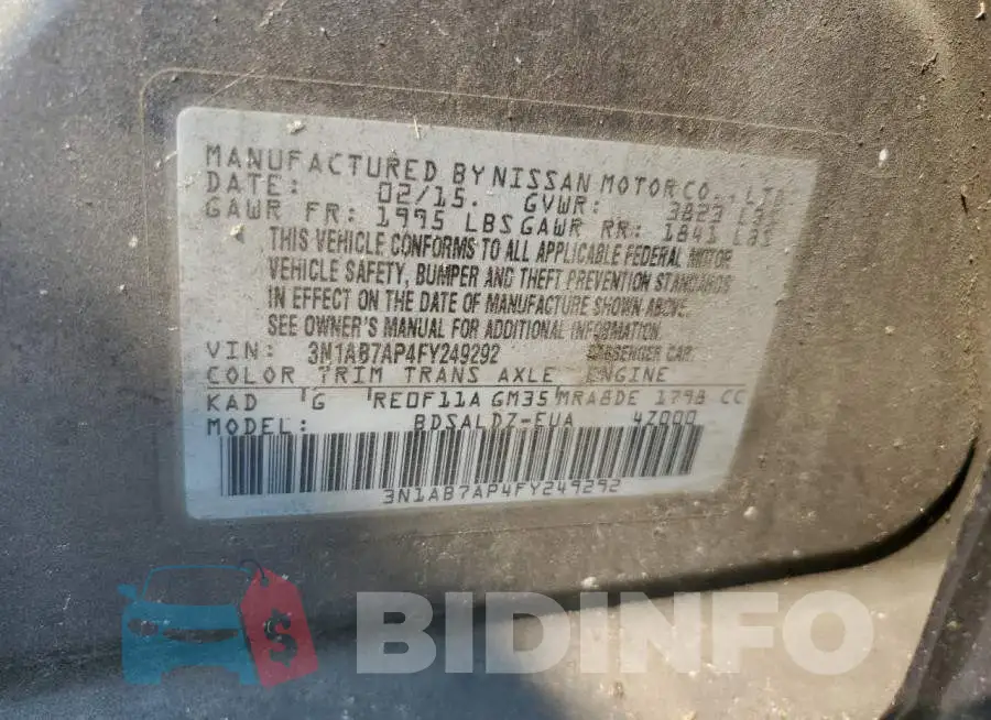 3N1AB7AP4FY249292 Photo# 12
