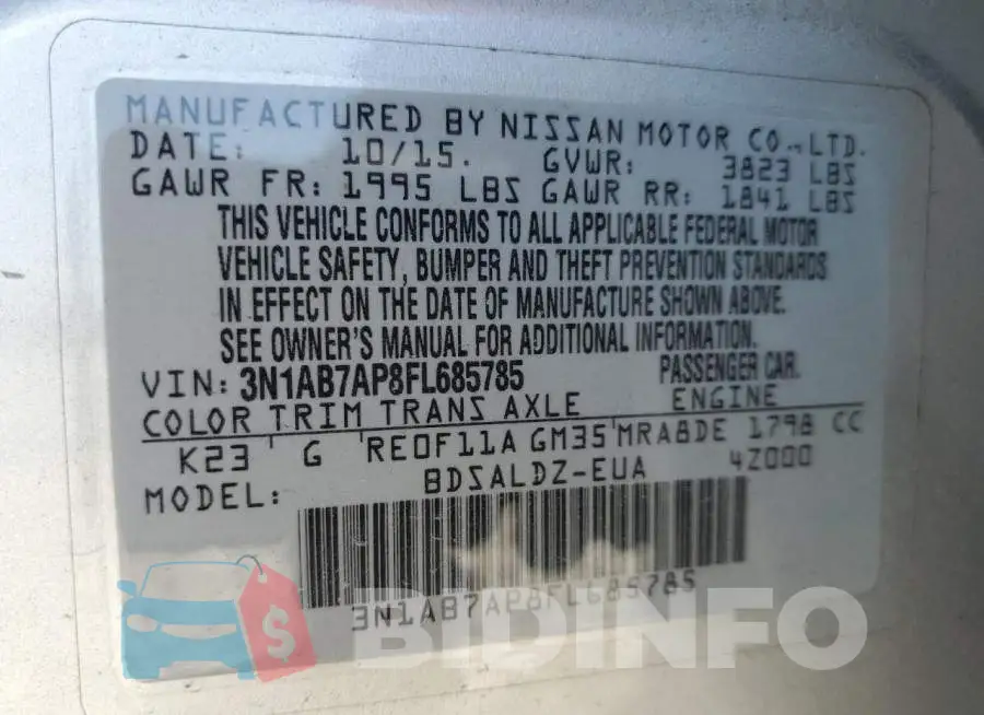 3N1AB7AP8FL685785 Photo# 12
