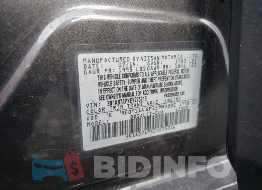 3N1AB7APXEY275216 Photo# 12