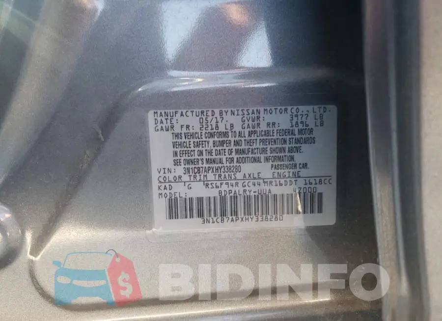 3N1CB7APXHY338280 Photo# 13
