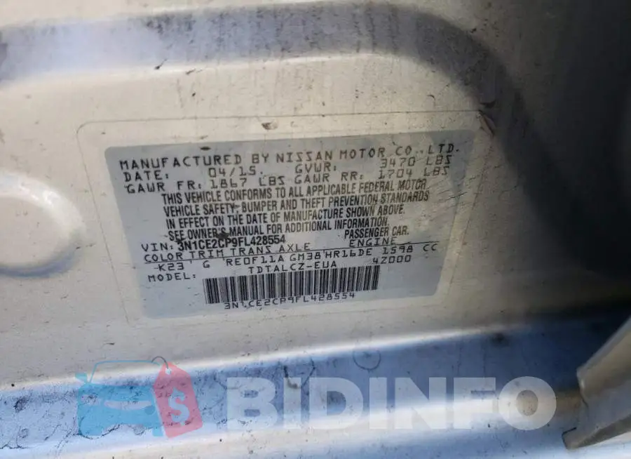 3N1CE2CP9FL428554 Photo# 12