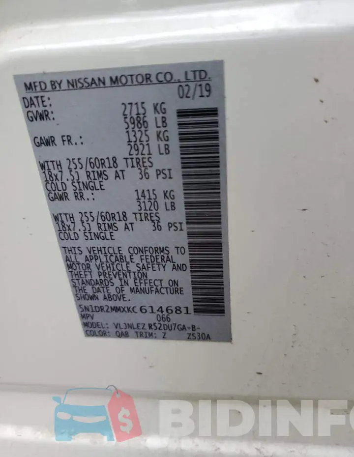 5N1DR2MMXKC614681 Photo# 12