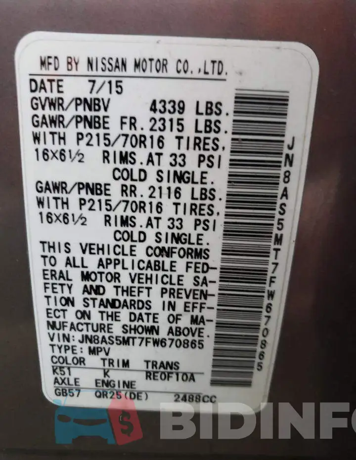 JN8AS5MT7FW670865 Photo# 13