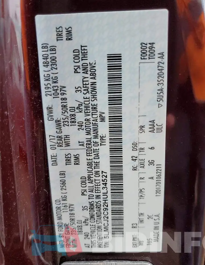 5LMCJ2C92HUL34527 Photo# 13