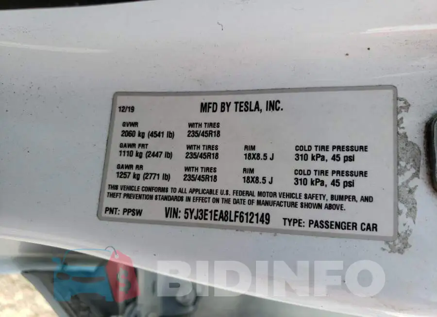 5YJ3E1EA8LF612149 Photo# 12