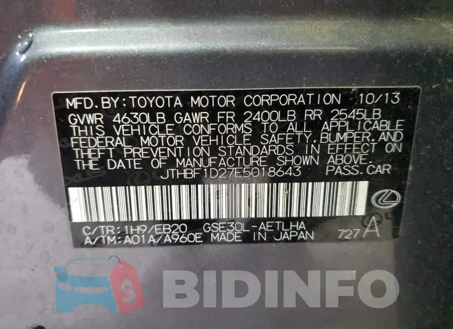 JTHBF1D27E5018643 Photo# 12