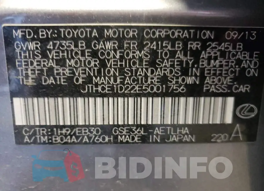 JTHCE1D22E5001756 Photo# 10