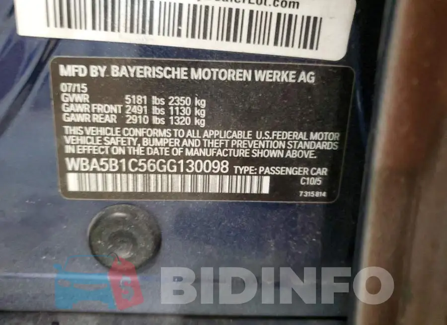 WBA5B1C56GG130098 Photo# 12