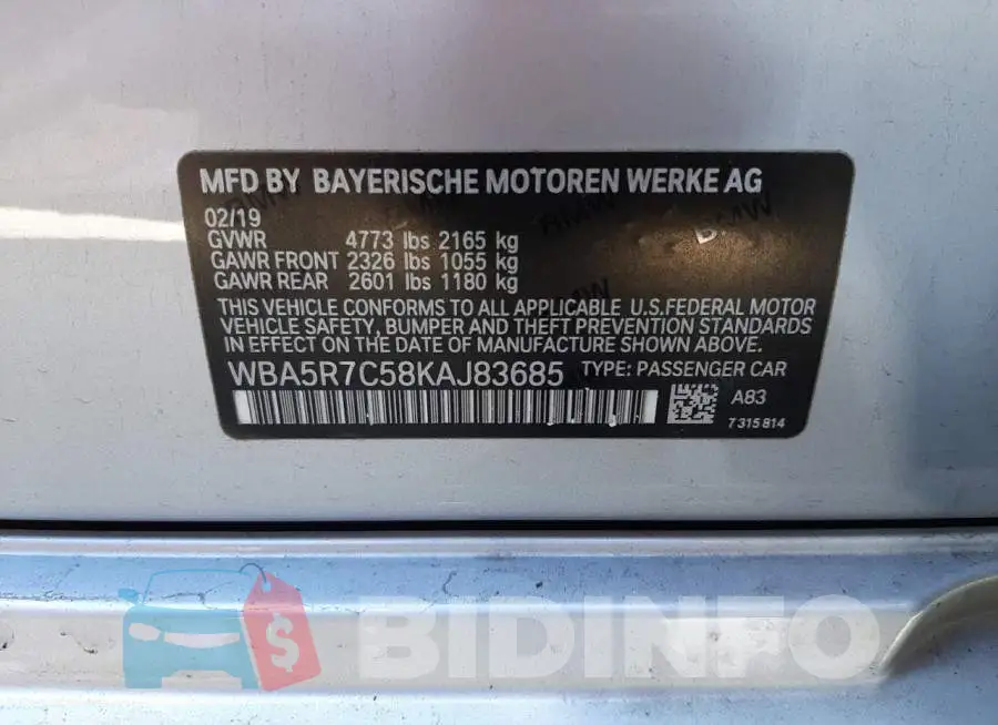 WBA5R7C58KAJ83685 Photo# 12