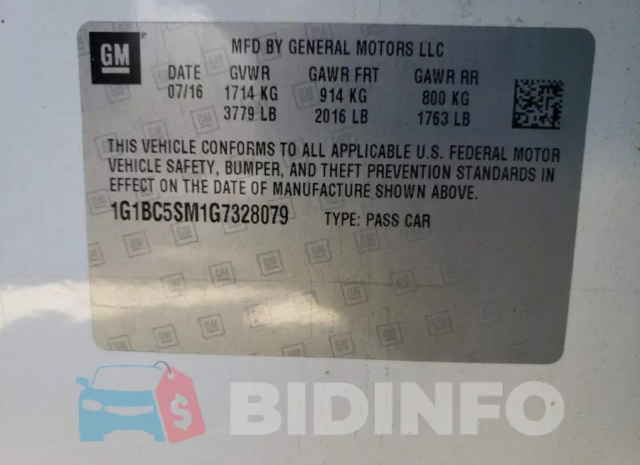 1G1BC5SM1G7328079 Photo# 10