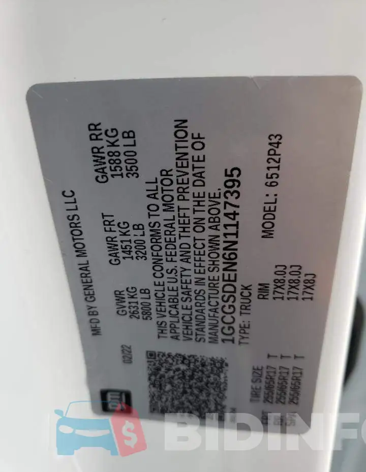1GCGSDEN6N1147395 Photo# 12