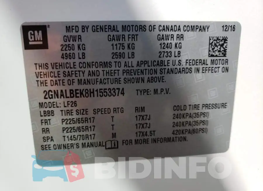 2GNALBEK8H1553374 Photo# 14