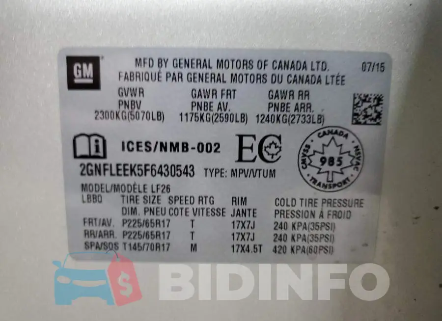 2GNFLEEK5F6430543 Photo# 14