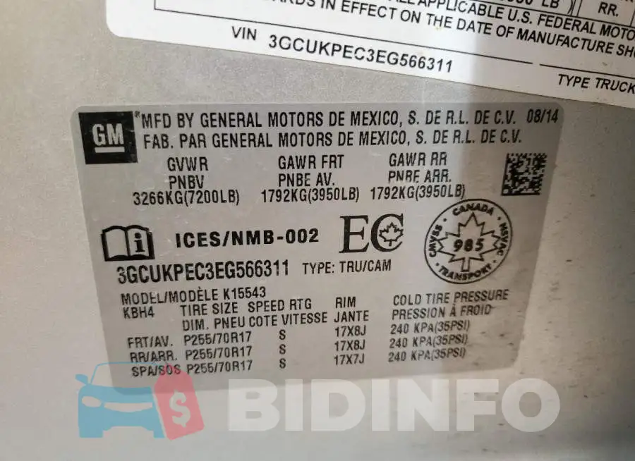3GCUKPEC3EG566311 Photo# 12