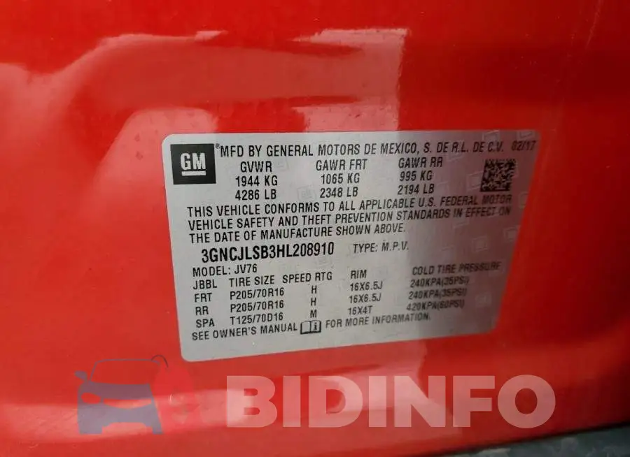 3GNCJLSB3HL208910 Photo# 10