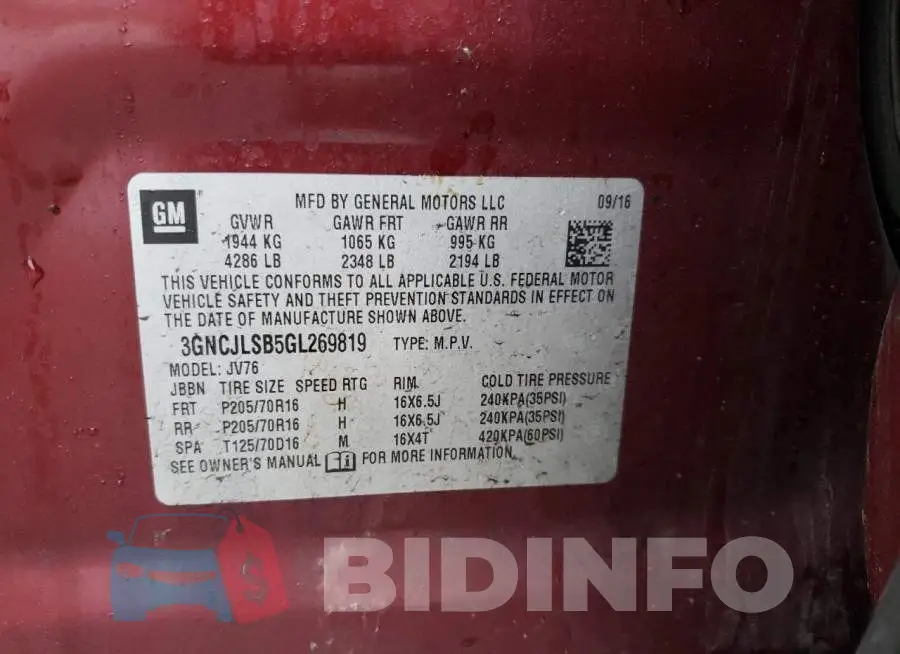 3GNCJLSB5GL269819 Photo# 12
