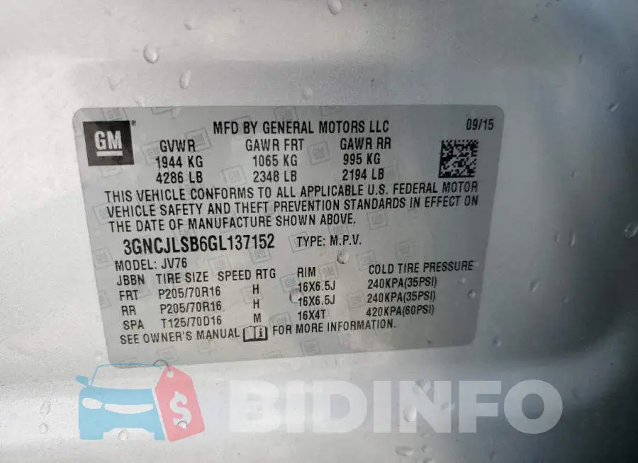 3GNCJLSB6GL137152 Photo# 14