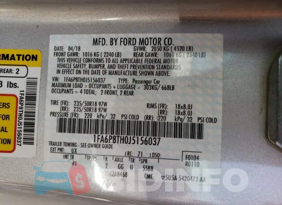 1FA6P8TH0J5156037 Photo# 12