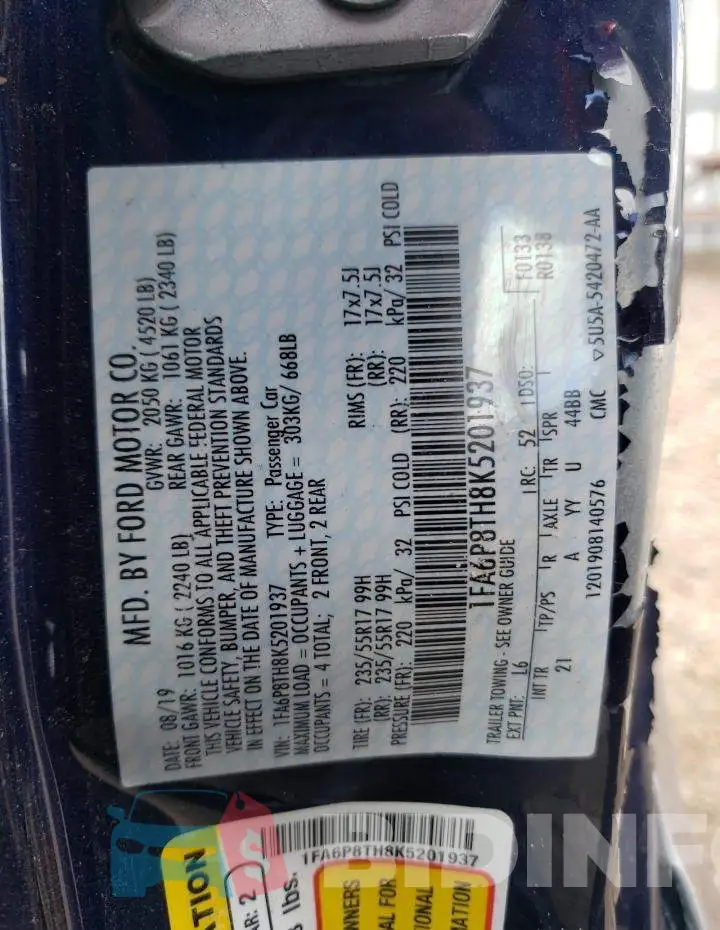 1FA6P8TH8K5201937 Photo# 12