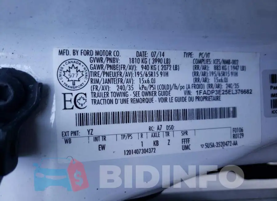 1FADP3E25EL376682 Photo# 12
