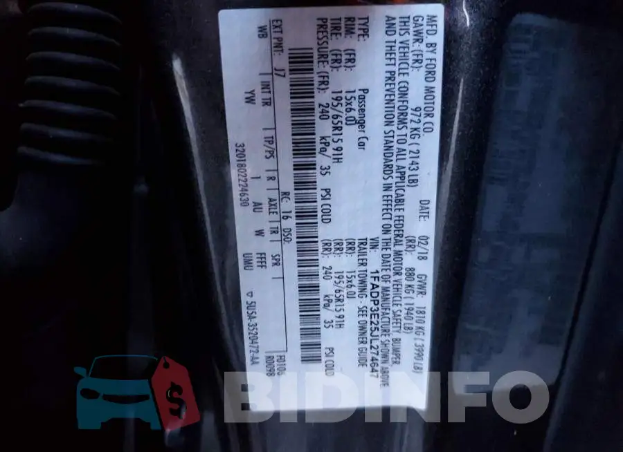 1FADP3E25JL274647 Photo# 12