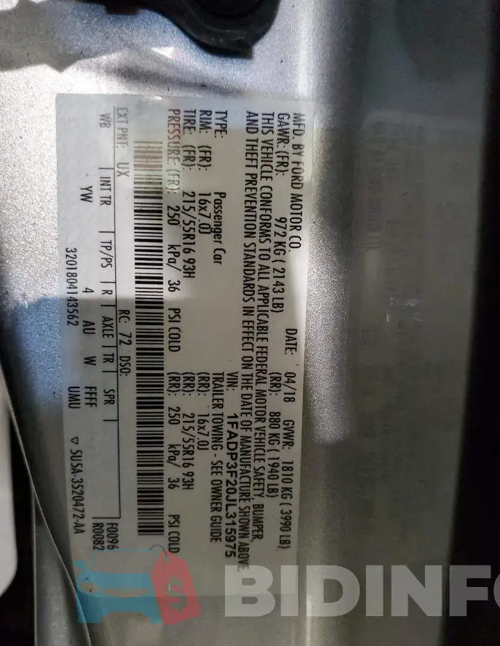 1FADP3F20JL315975 Photo# 12