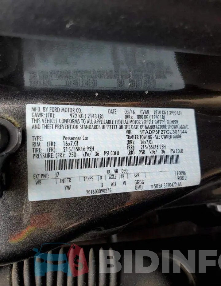 1FADP3F27GL301144 Photo# 12