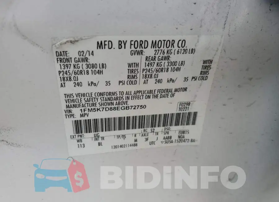 1FM5K7D88EGB72750 Photo# 13