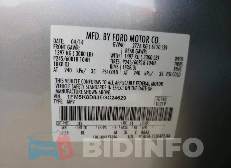 1FM5K8D83EGC24629 Photo# 13