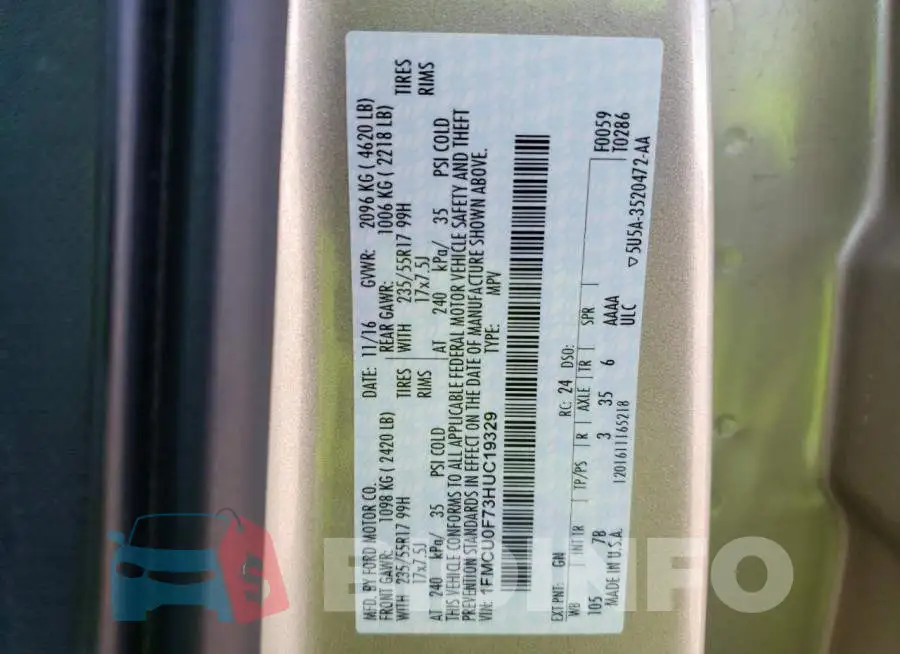 1FMCU0F73HUC19329 Photo# 13