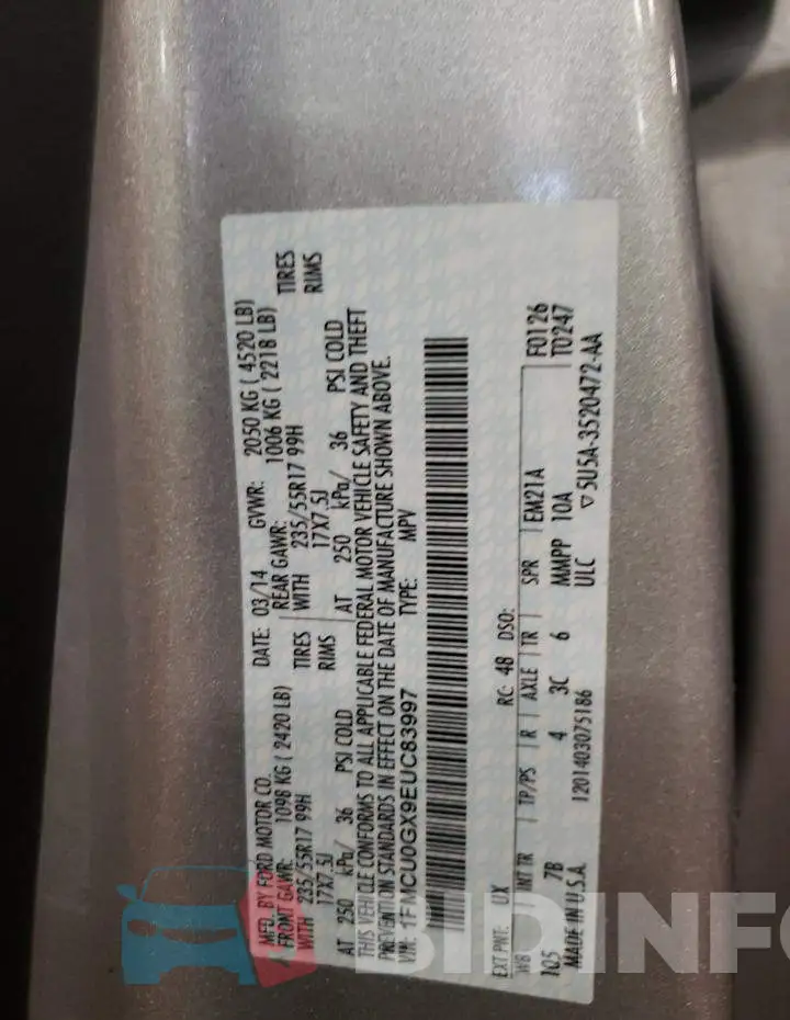 1FMCU0GX9EUC83997 Photo# 13