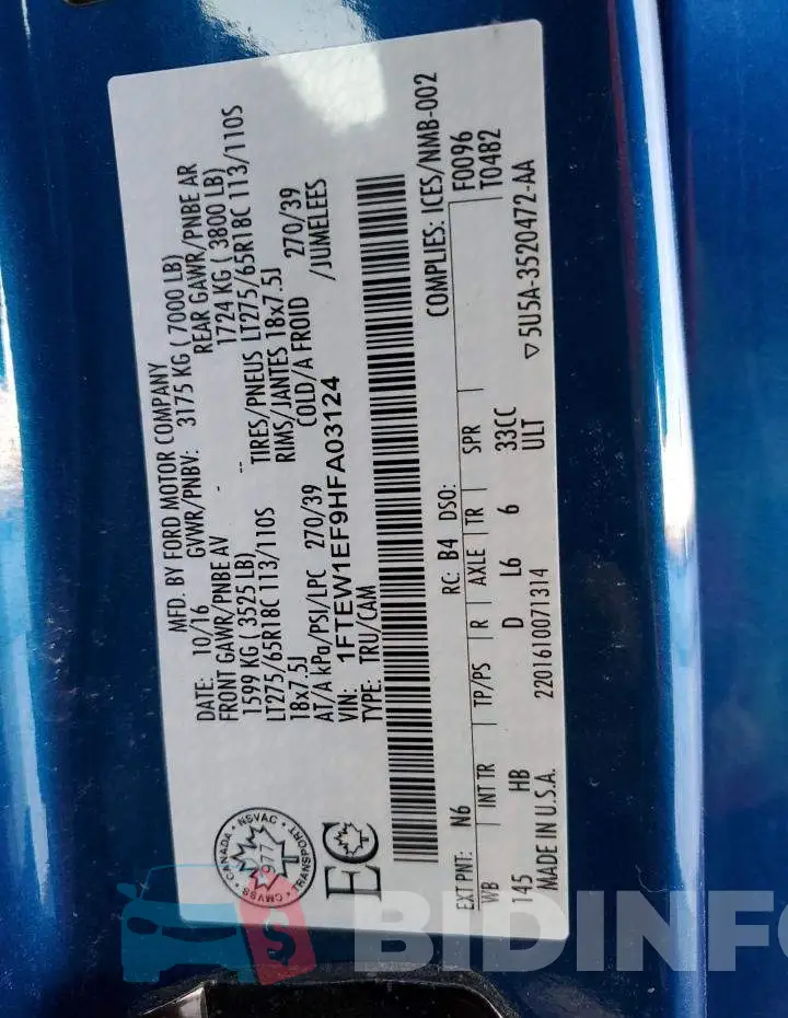 1FTEW1EF9HFA03124 Photo# 13