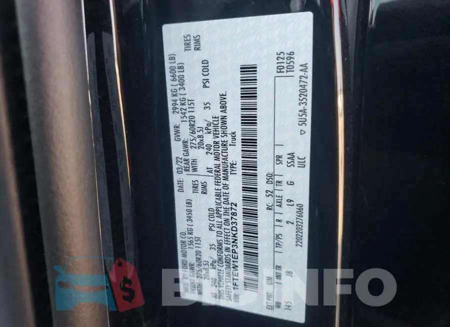 1FTEW1EP3NKD37872 Photo# 12