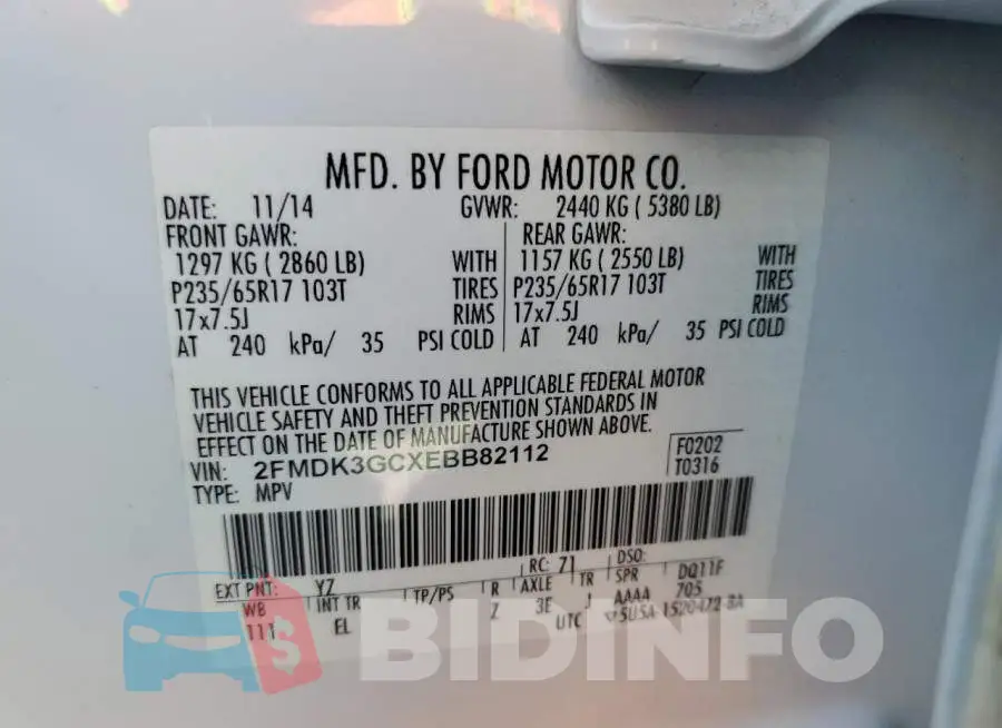 2FMDK3GCXEBB82112 Photo# 13