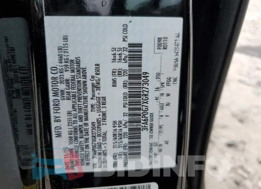 3FA6P0G7XGR273049 Photo# 12
