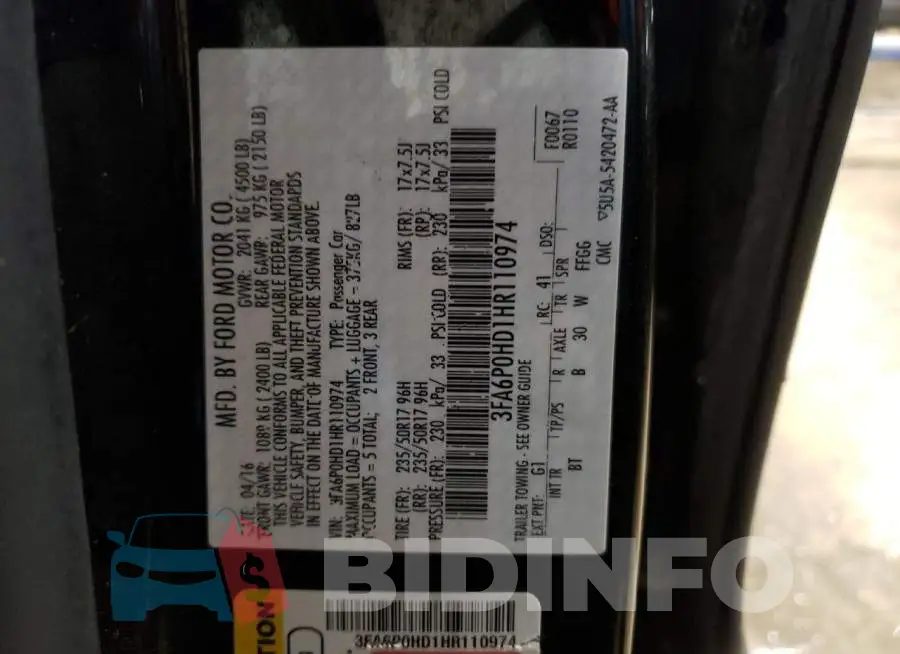 3FA6P0HD1HR110974 Photo# 12