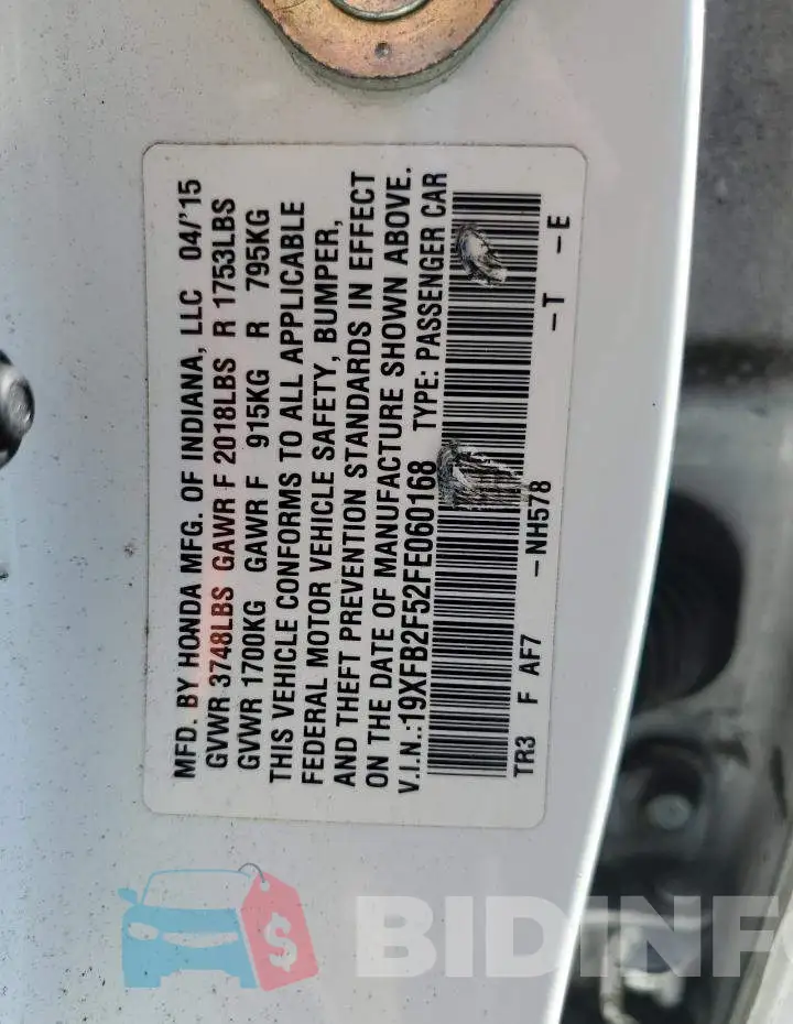 19XFB2F52FE060168 Photo# 12