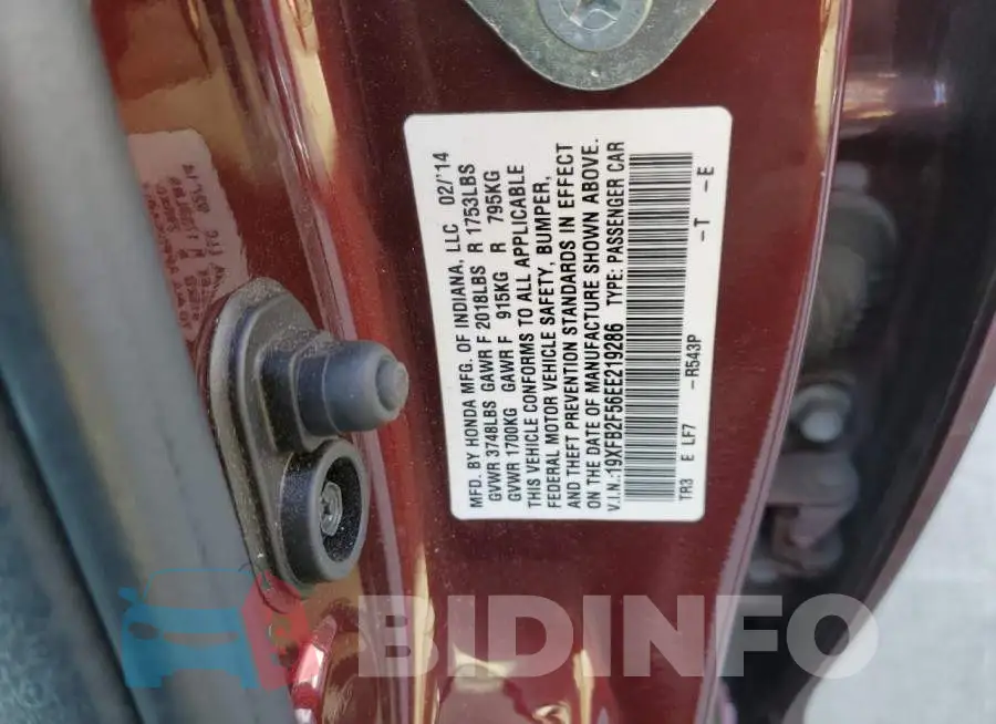 19XFB2F56EE219286 Photo# 13