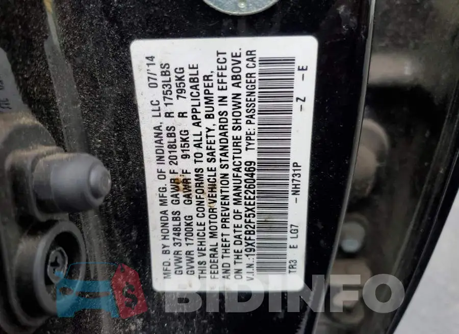 19XFB2F5XEE260469 Photo# 13
