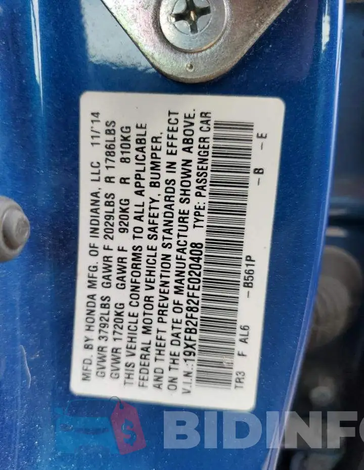 19XFB2F82FE020408 Photo# 13