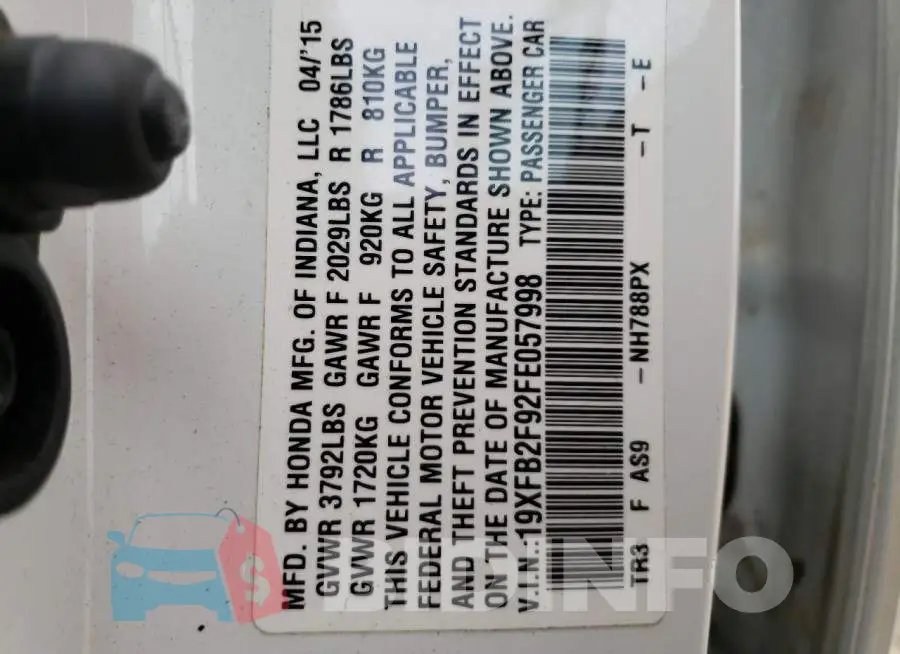 19XFB2F92FE057998 Photo# 12