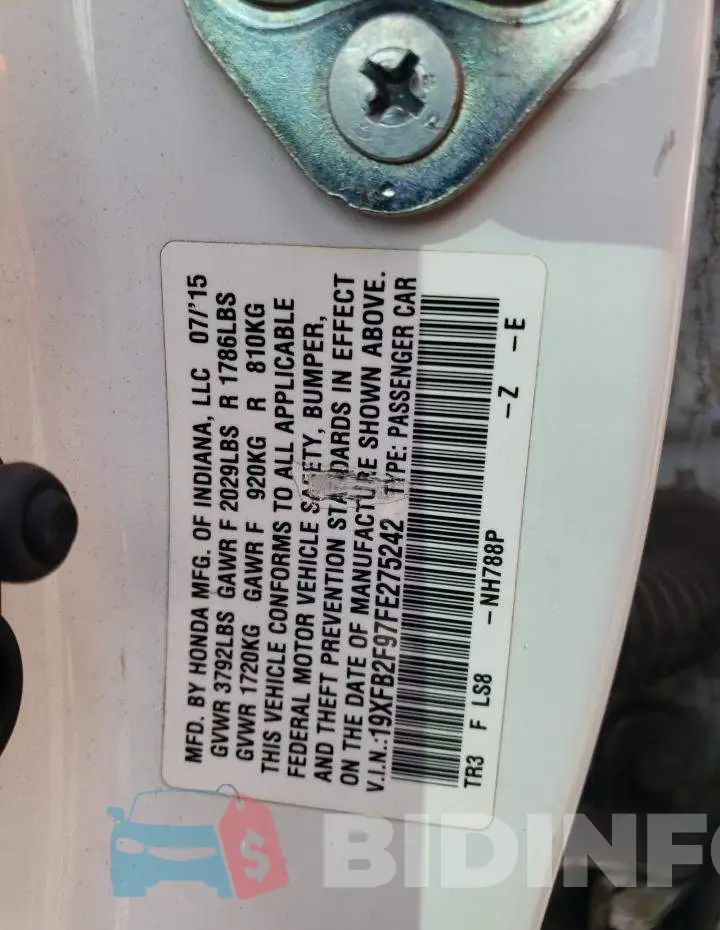 19XFB2F97FE275242 Photo# 12