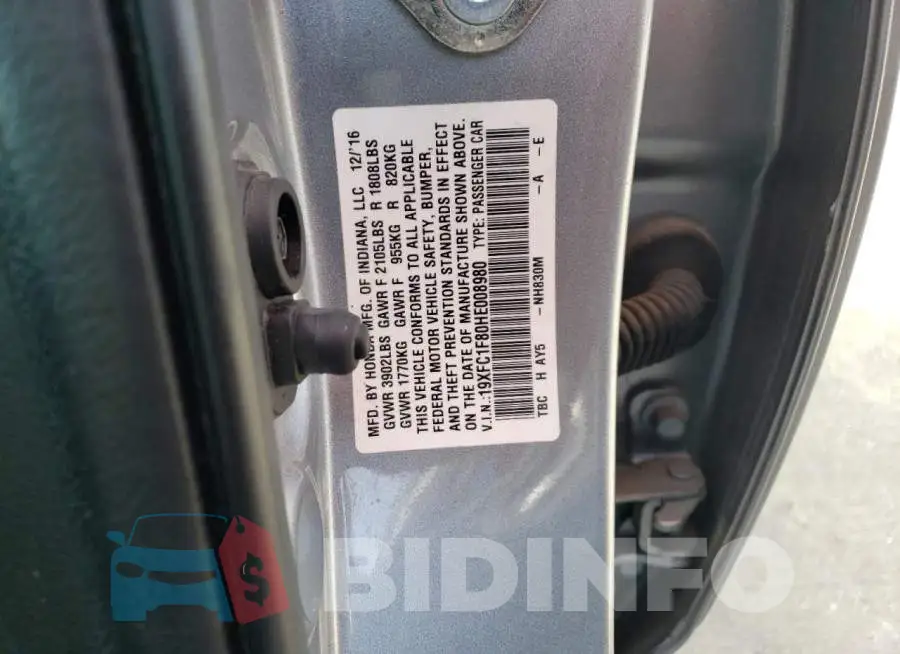 19XFC1F80HE008980 Photo# 12