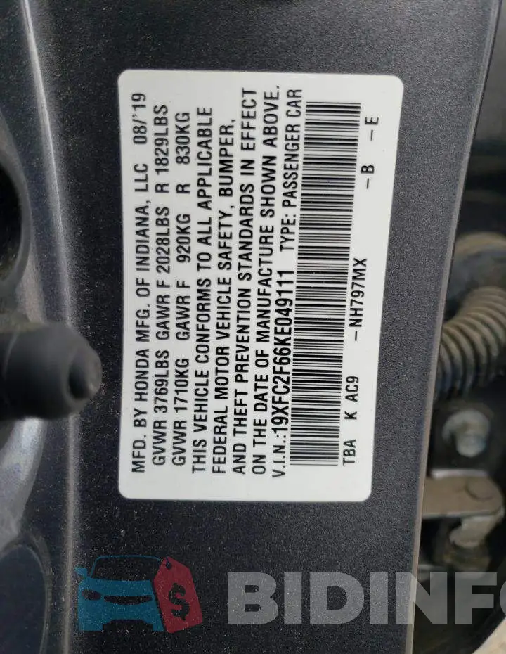 19XFC2F66KE049111 Photo# 13