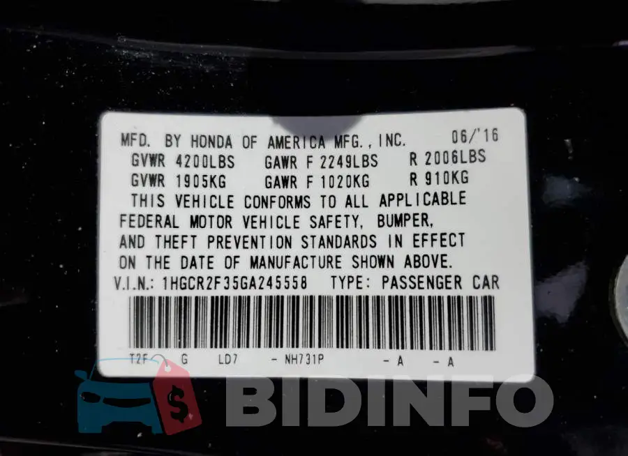 1HGCR2F35GA245558 Photo# 12