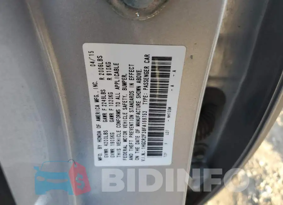 1HGCR2F38FA169753 Photo# 12