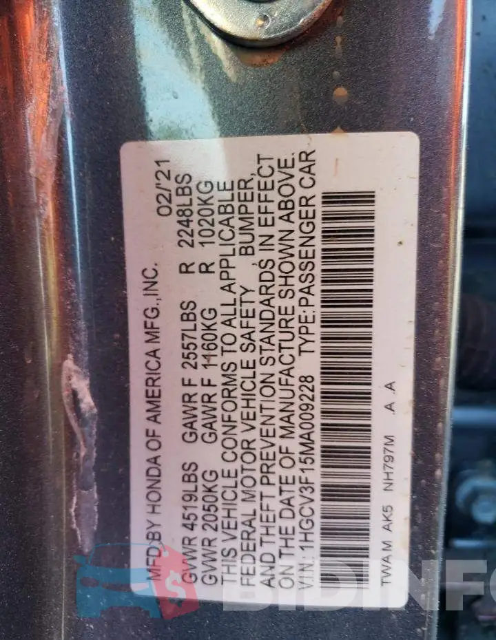 1HGCV3F15MA009228 Photo# 12